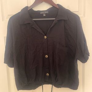 Black button up tie around the waist top